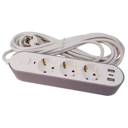 Pagarinātājs 3-vietīgs + 2 USB+Type-C 5m a-z slēdzi