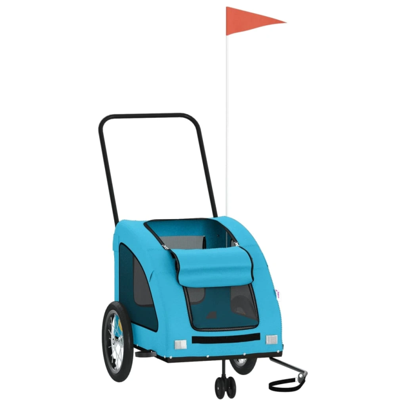 vidaXL mājdzīvnieku velo piekabe, zila, Oksfordas audums un dzelzs