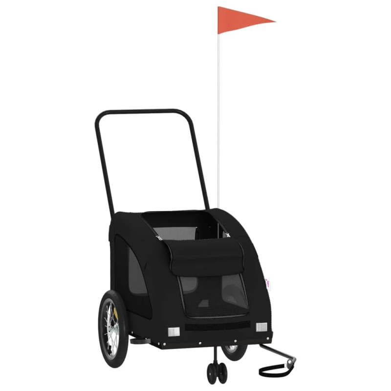 vidaXL mājdzīvnieku velo piekabe, melna, Oksfordas audums un dzelzs