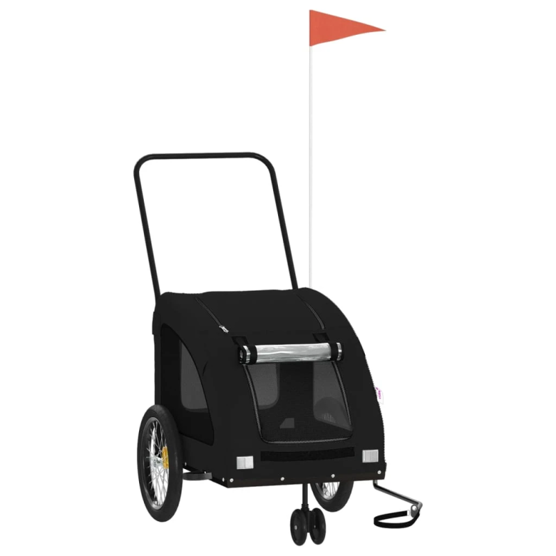 vidaXL mājdzīvnieku velo piekabe, melna, Oksfordas audums un dzelzs