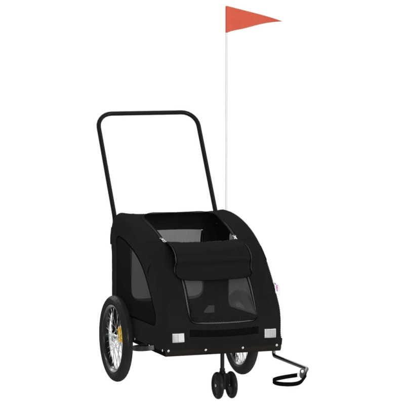 vidaXL mājdzīvnieku velo piekabe, melna, Oksfordas audums un dzelzs