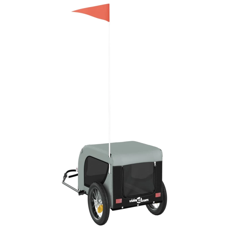 vidaXL mājdzīvnieku velo piekabe, melna ar pelēku, audums, dzelzs