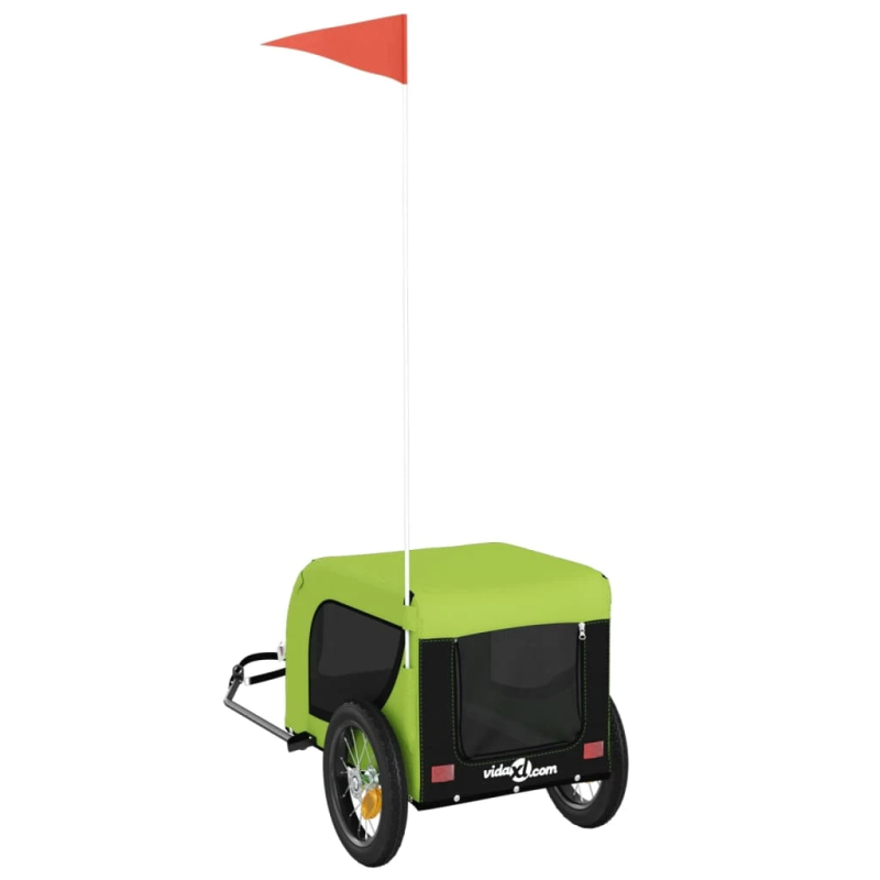 vidaXL mājdzīvnieku velo piekabe, zaļa ar melnu, audums un dzelzs