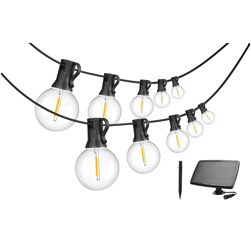 Dek. lampu virtene ar saules bat.,G40 E12x25gb, 15m, silti b