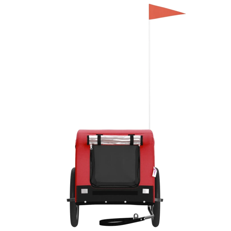 vidaXL mājdzīvnieku velo piekabe, melna ar sarkanu, audums un dzelzs