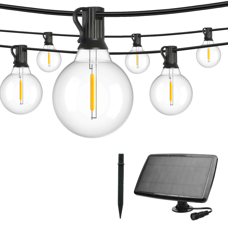 Dek. lampu virtene ar saules bat., G40 E12x15gb, 15m, silti