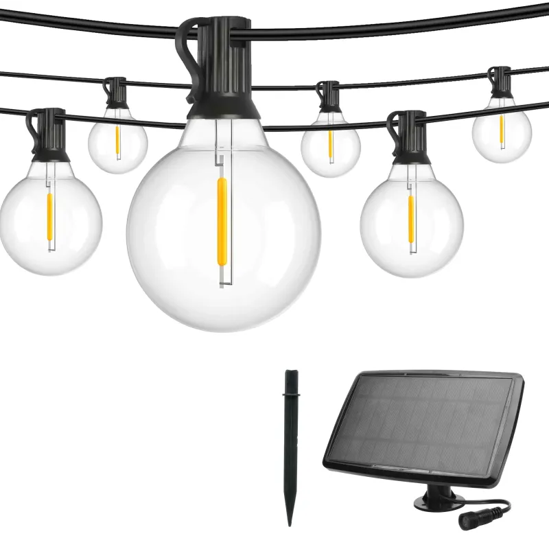 Dek. lampu virtene ar saules bat., G40 E12x15gb, 15m, silti