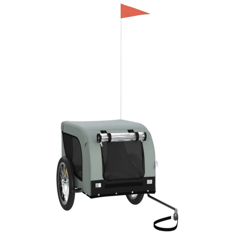 vidaXL mājdzīvnieku velo piekabe, melna ar pelēku, audums, dzelzs