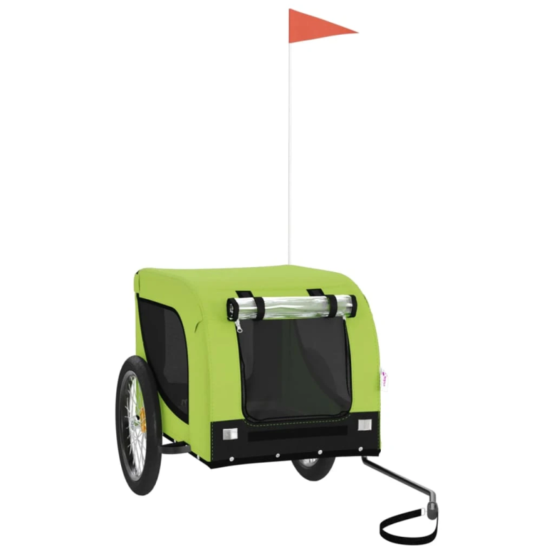 vidaXL mājdzīvnieku velo piekabe, zaļa ar melnu, audums un dzelzs