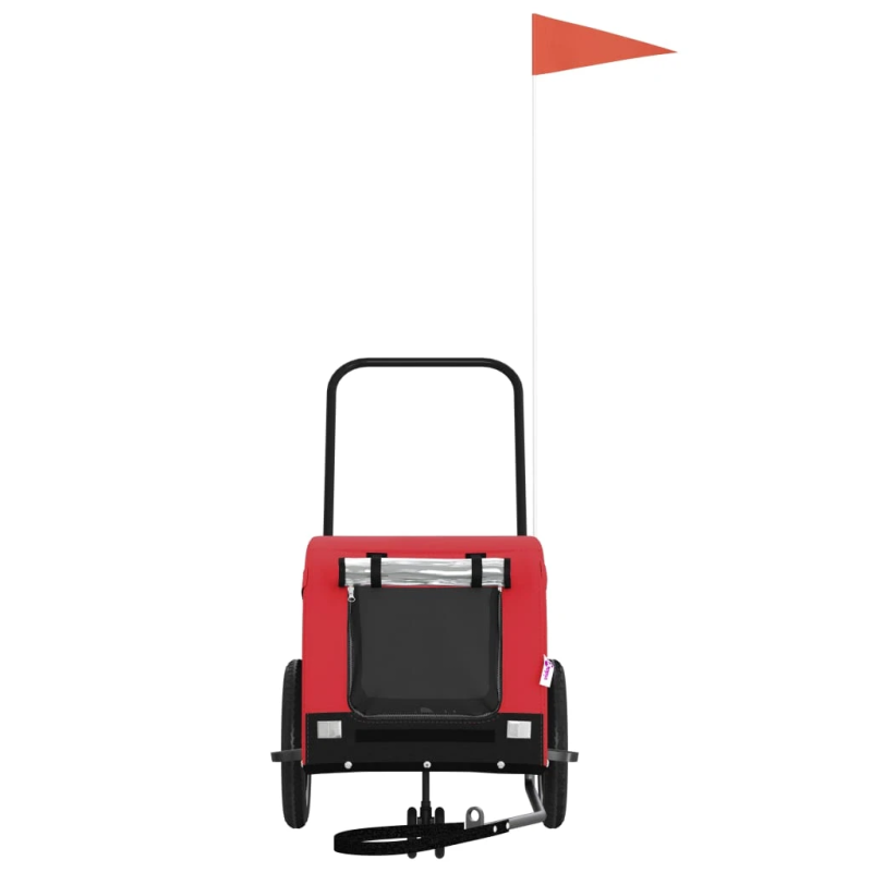 vidaXL mājdzīvnieku velo piekabe, melna ar sarkanu, audums un dzelzs