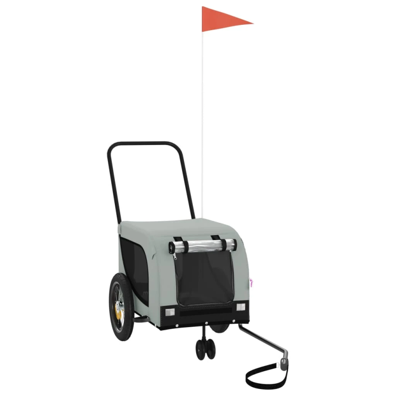 vidaXL mājdzīvnieku velo piekabe, melna ar pelēku, audums, dzelzs