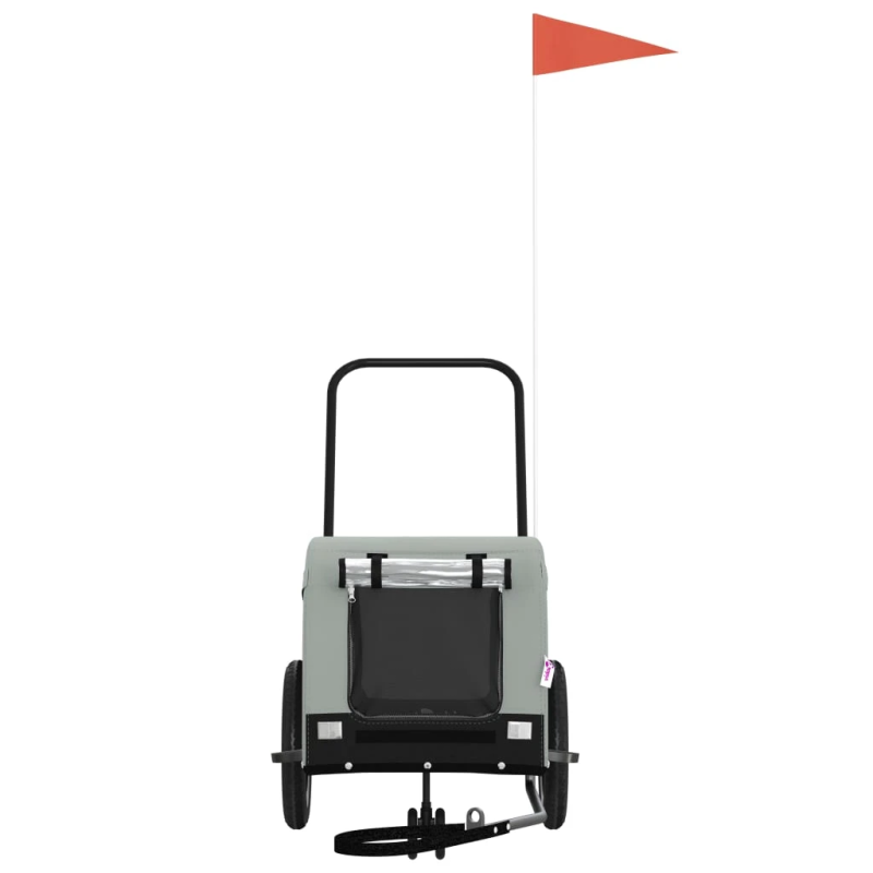 vidaXL mājdzīvnieku velo piekabe, melna ar pelēku, audums, dzelzs