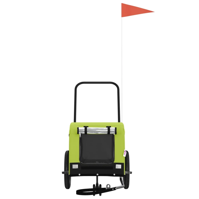 vidaXL mājdzīvnieku velo piekabe, zaļa ar melnu, audums un dzelzs