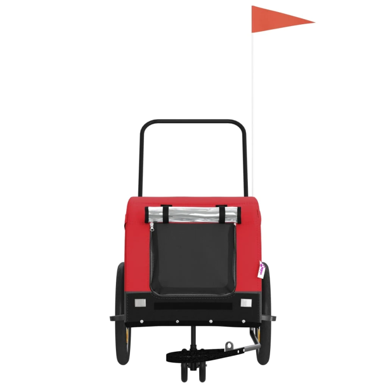 vidaXL mājdzīvnieku velo piekabe, melna ar sarkanu, audums un dzelzs