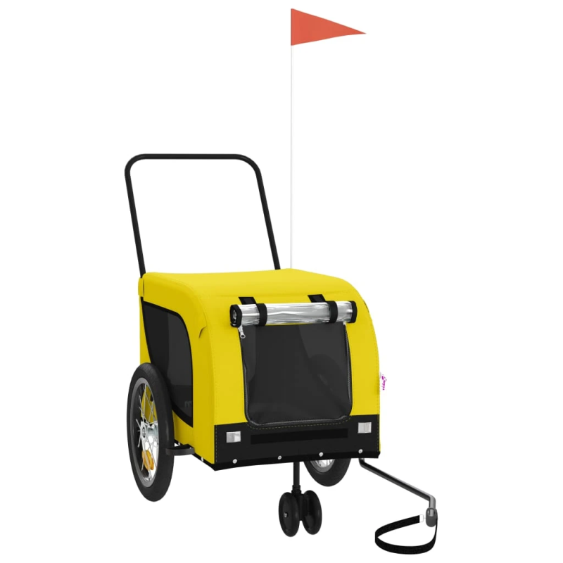 vidaXL mājdzīvnieku velo piekabe, dzeltena ar melnu, audums, dzelzs