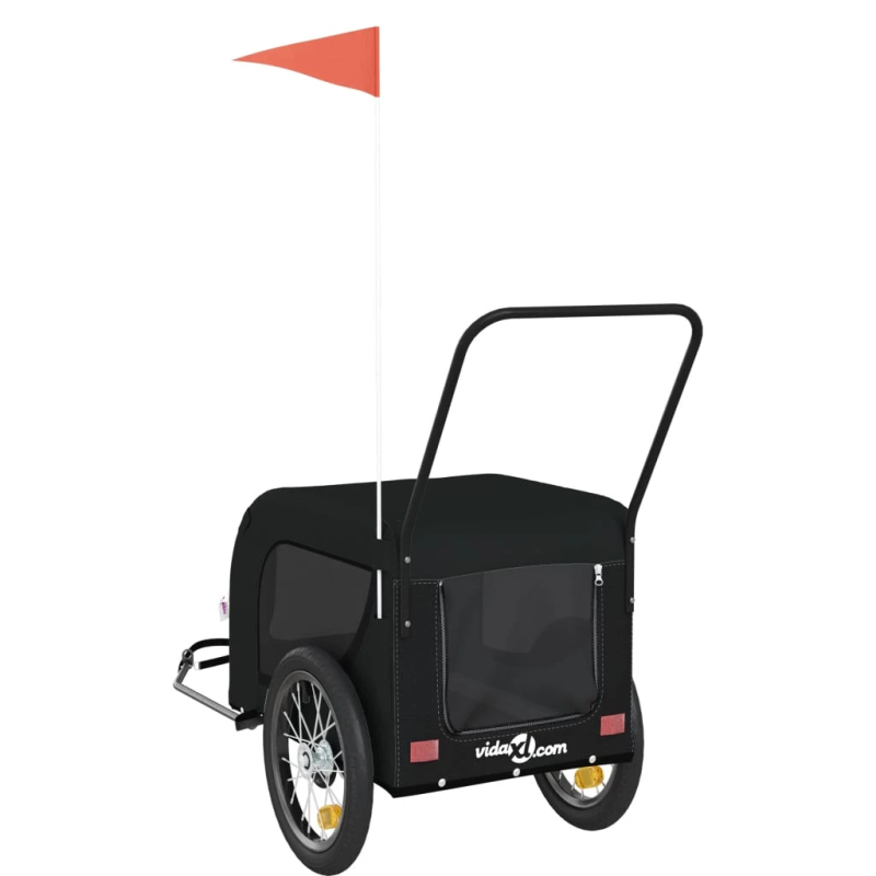 vidaXL mājdzīvnieku velo piekabe, melna, Oksfordas audums un dzelzs