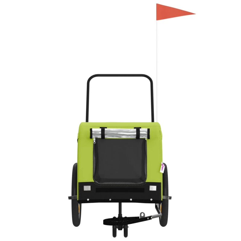 vidaXL mājdzīvnieku velo piekabe, zaļa ar melnu, audums un dzelzs