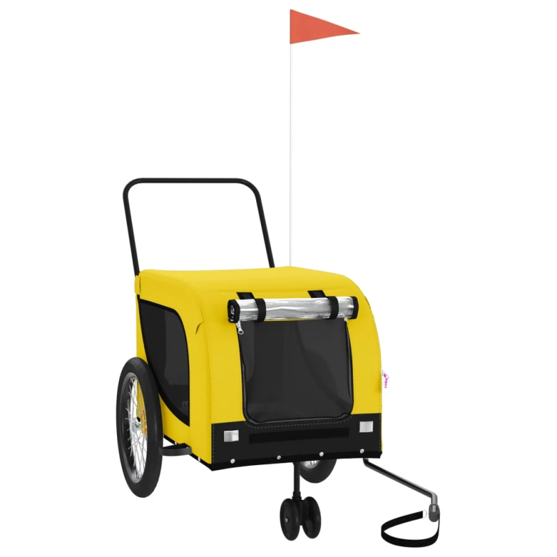 vidaXL mājdzīvnieku velo piekabe, dzeltena ar melnu, audums, dzelzs