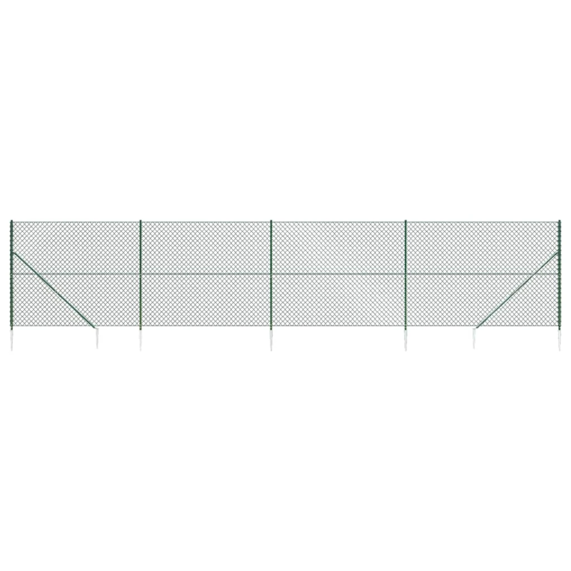 vidaXL stiepļu žogs ar zemes mietiņiem, zaļš, 1,4x10 m