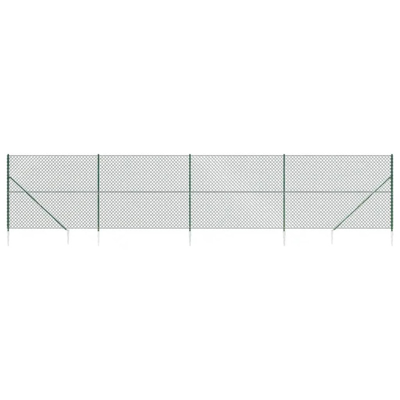 vidaXL stiepļu žogs ar zemes mietiņiem, zaļš, 2,2x10 m