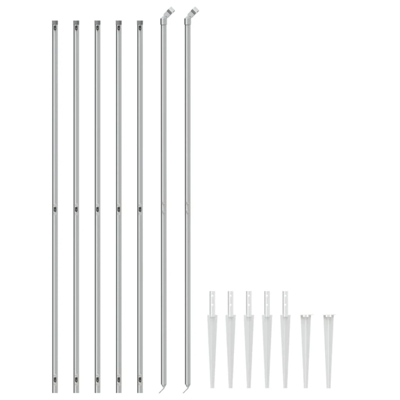 vidaXL stiepļu žogs ar zemes mietiņiem, sudraba krāsā, 1,6x10 m