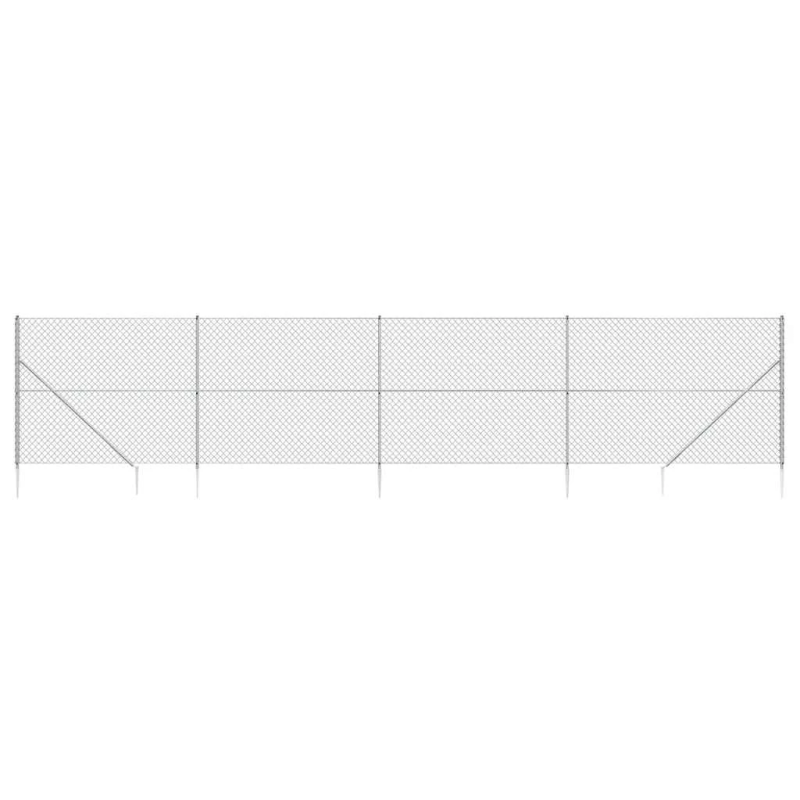 vidaXL stiepļu žogs ar zemes mietiņiem, sudraba krāsā, 1,6x10 m