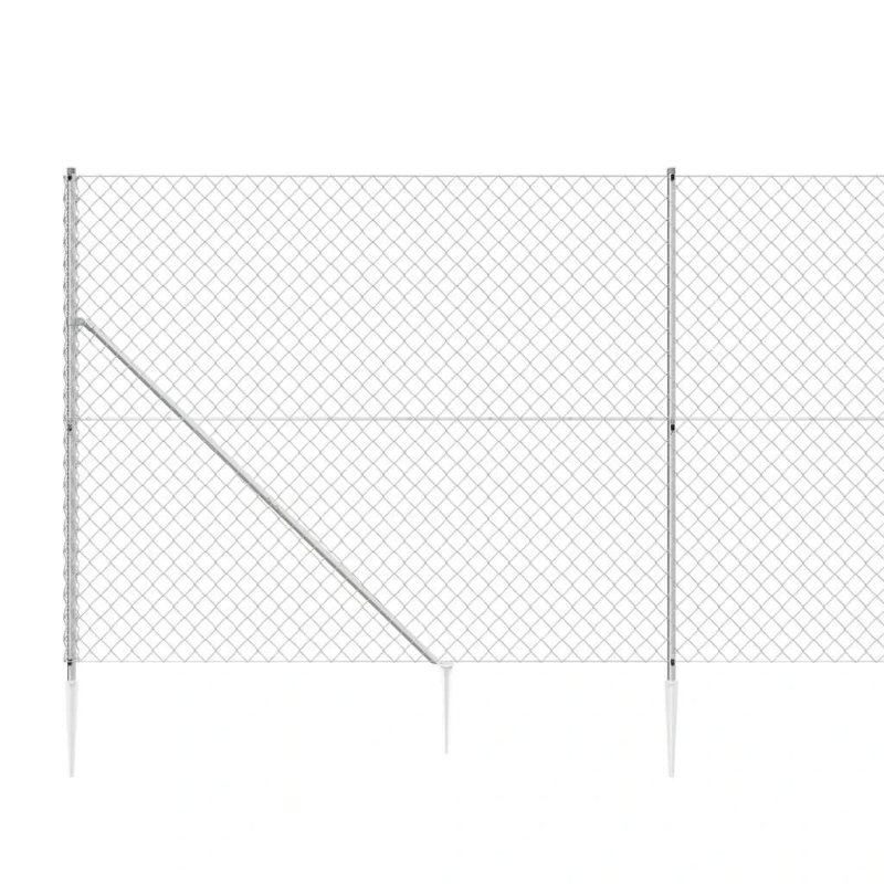 vidaXL stiepļu žogs ar zemes mietiņiem, sudraba krāsā, 1,6x10 m