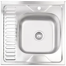 Izlietne virtuves AB 600X600X0.6MM ar virsmu, labā, ar sifonu, uzliekamā