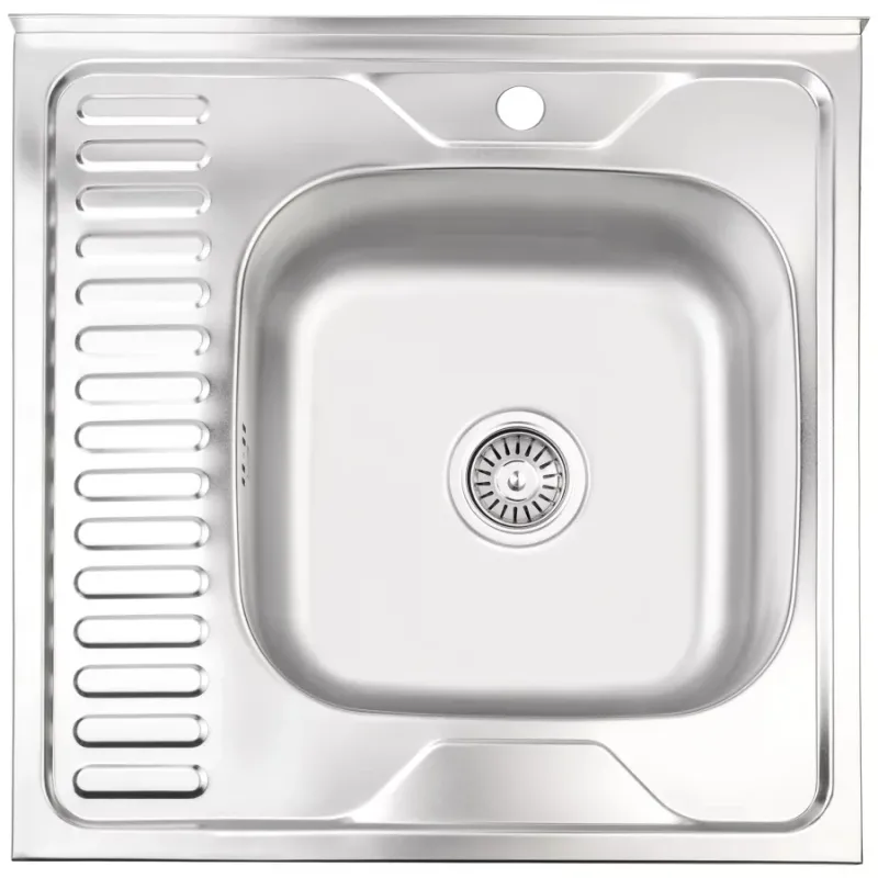 Izlietne virtuves AB 600X600X0.6MM ar virsmu, labā, ar sifonu, uzliekamā