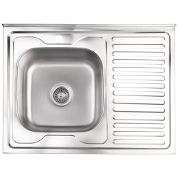 Izlietne virtuves AB 800X600X0.6MM ar virsmu, kreisā, ar sifonu, uzliekamā