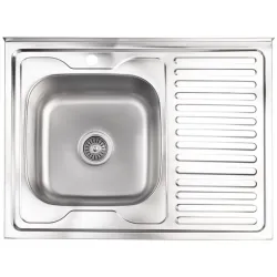 Izlietne virtuves AB 800X600X0.6MM ar virsmu, kreisā, ar sifonu, uzliekamā