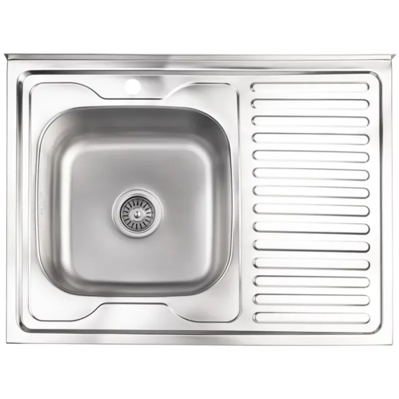 Izlietne virtuves AB 800X600X0.6MM ar virsmu, kreisā, ar sifonu, uzliekamā