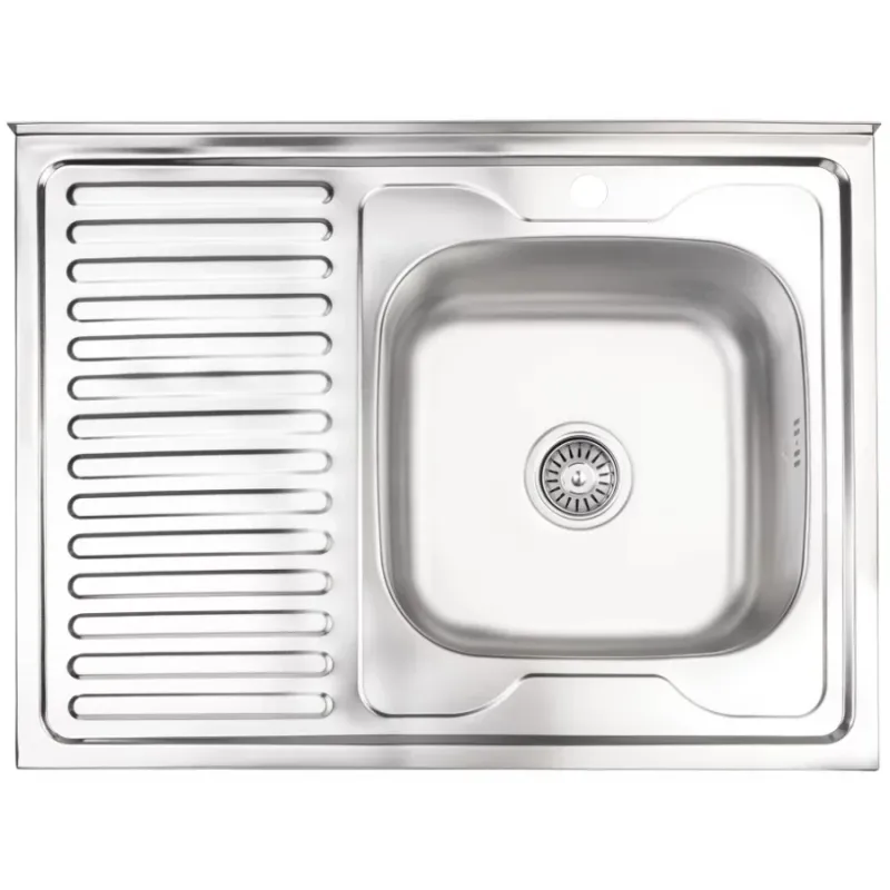 Izlietne virtuves AB 800X600X0.6MM ar virsmu, labā, ar sifonu, uzliekamā