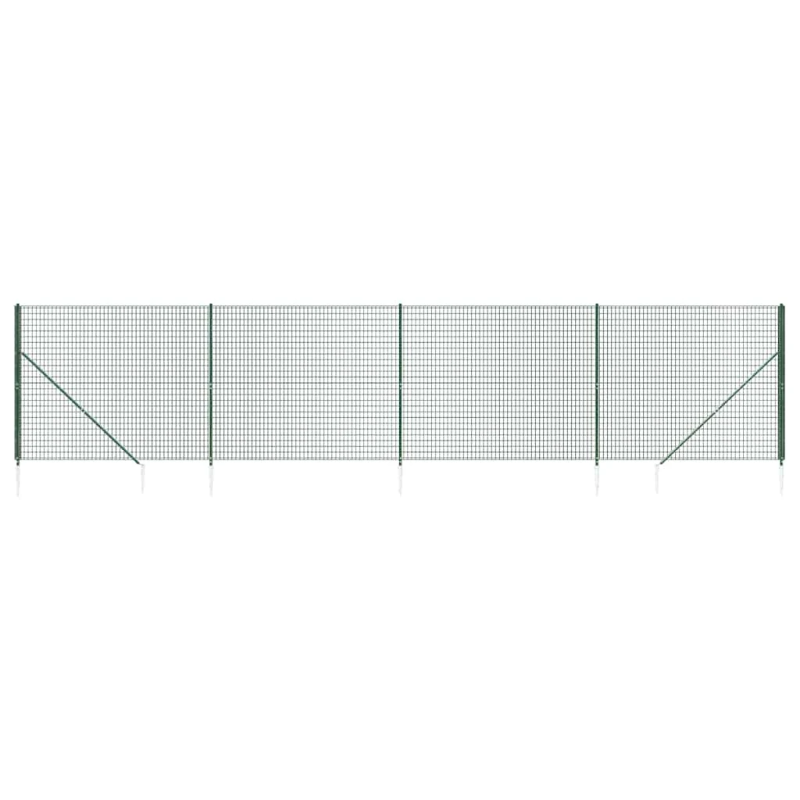 vidaXL stiepļu žogs ar zemes mietiņiem, zaļš, 1,4x10 m