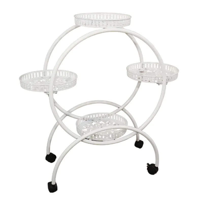 Puķu poda turētājs metāla, 4-vietīgs, 67x29x82cm, balts