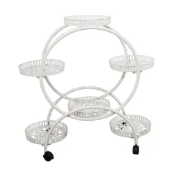 Puķu poda turētājs metāla, 6-vietīgs, 82x29x94cm, balts