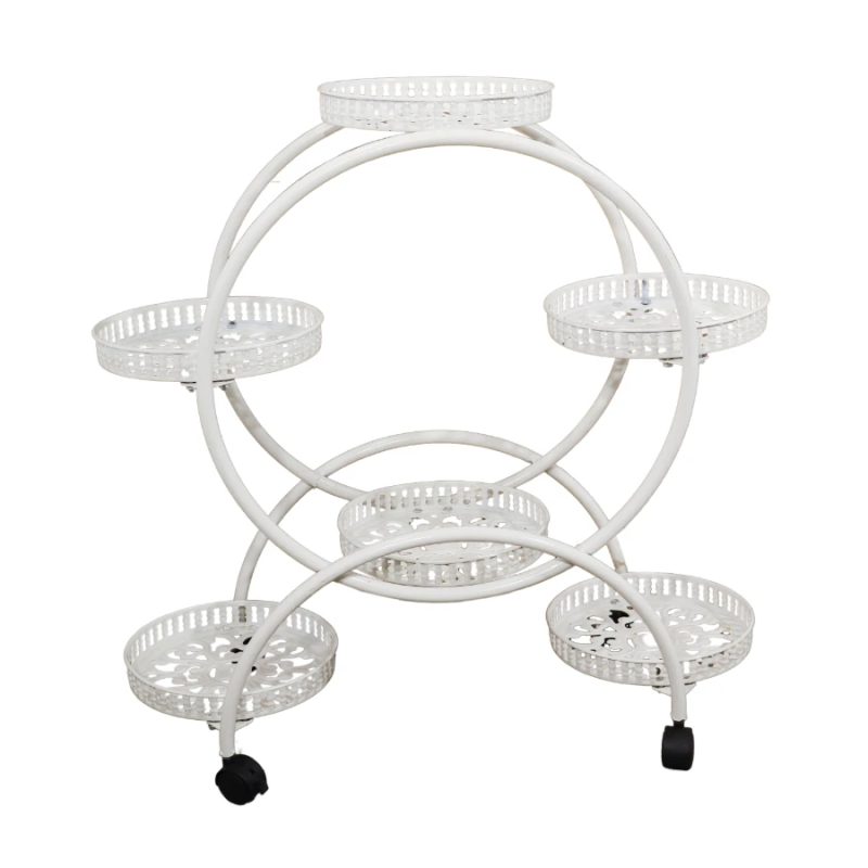 Puķu poda turētājs metāla, 6-vietīgs, 82x29x94cm, balts