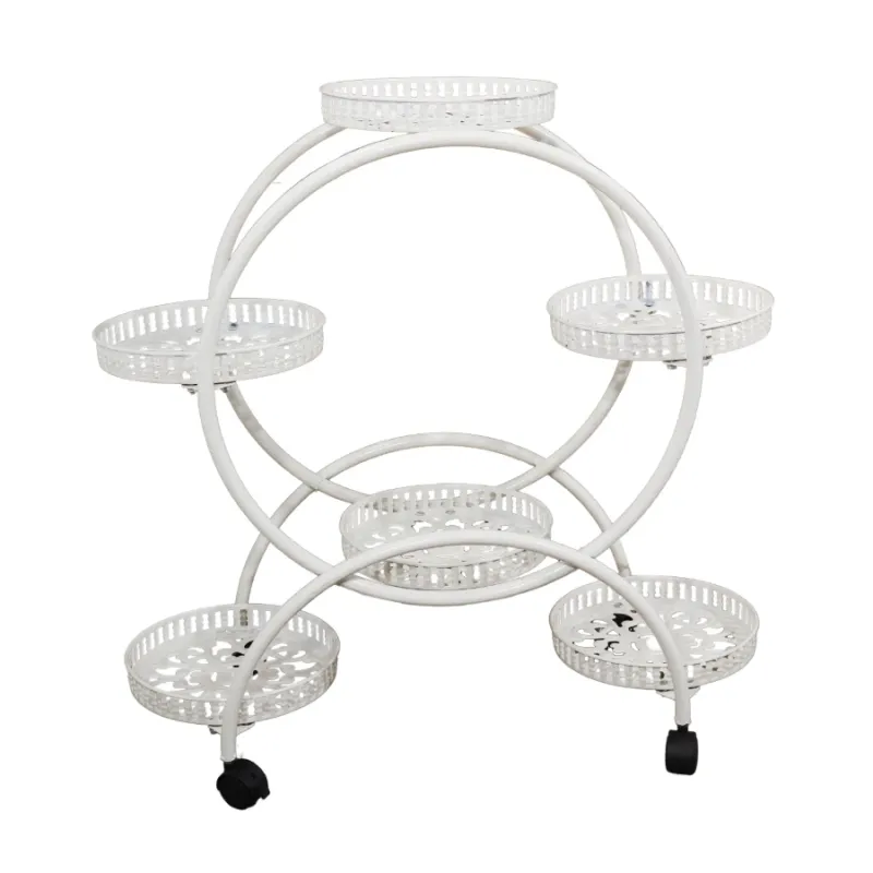 Puķu poda turētājs metāla, 6-vietīgs, 82x29x94cm, balts