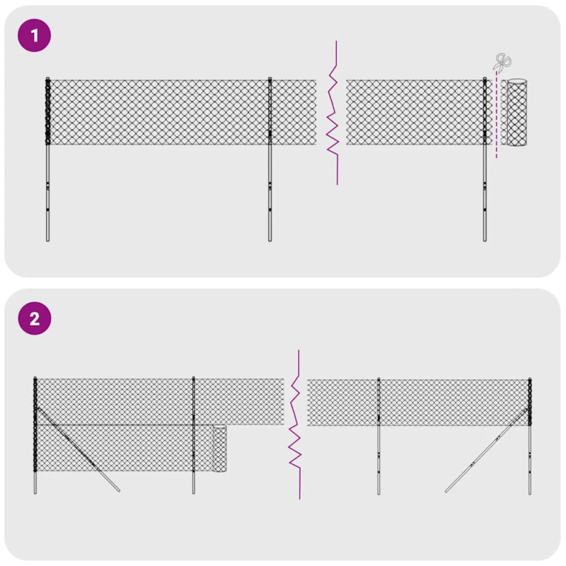 vidaXL stiepļu žogs, pelēks, 1,4x10 m, cinkots tērauds