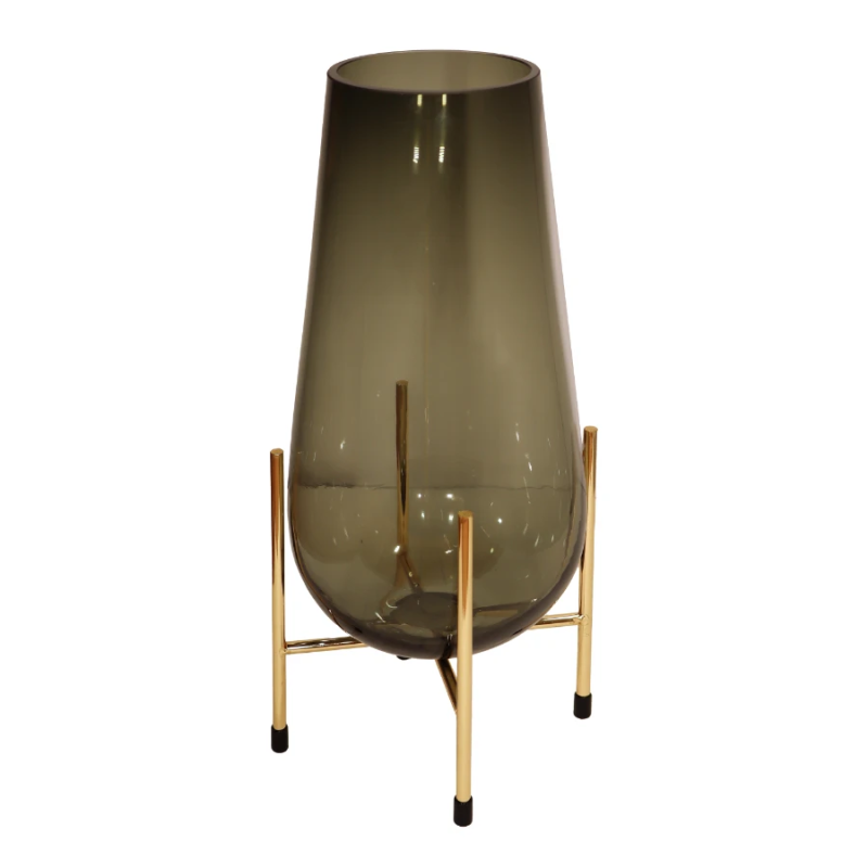 Vāze stikla uz statīva 11x35cm, dūmakaini pelēka