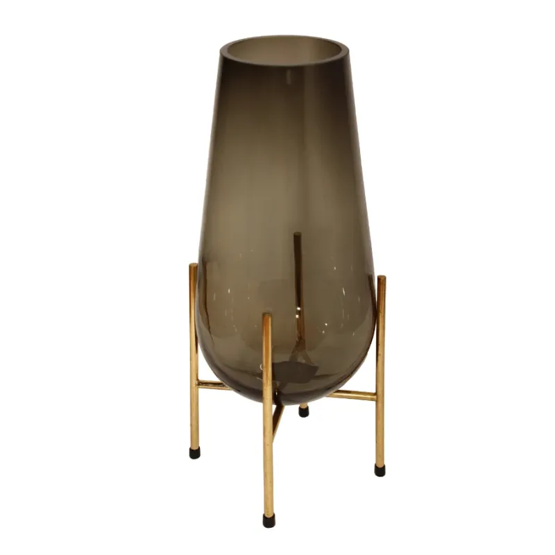 Vāze stikla uz statīva 10x30cm, dūmakaini pelēka