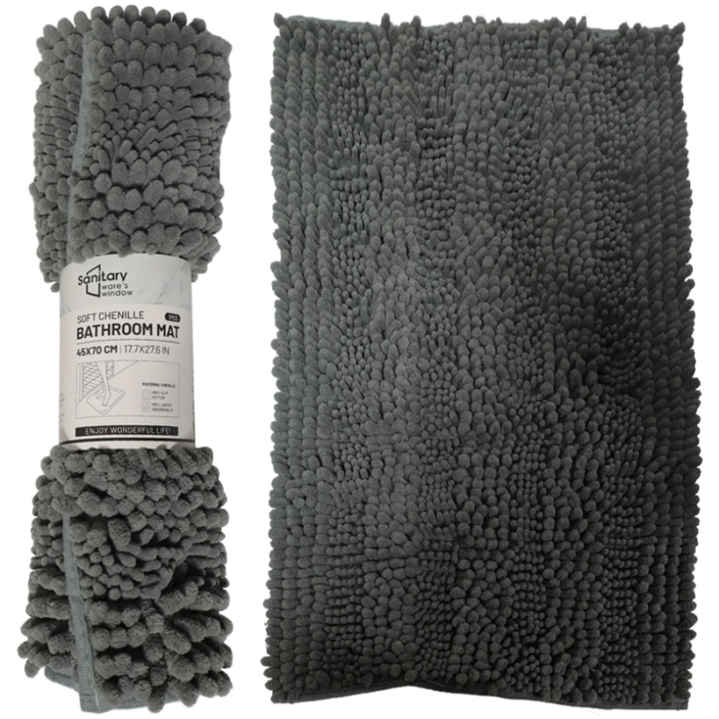 Vannas istabas paklājiņš Action 45x70cm, 100% poliesters, pelēks