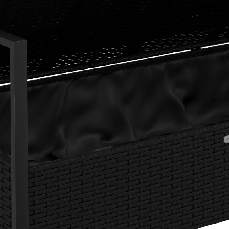 vidaXL divvietīgs dārza sols ar matračiem, melna PE rotangpalma