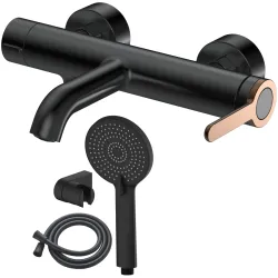 Jaucējkrāns vannas AB AMBER, ar dušas kompl., melns-zelts