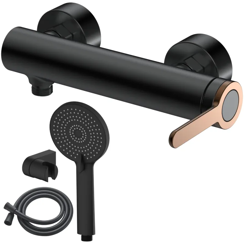 Jaucējkrāns dušas AB AMBER, ar dušas kompl., melns-zelts