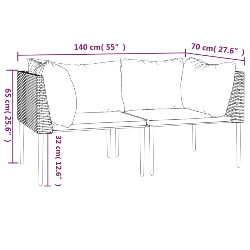 vidaXL dārza stūra dīvāni ar spilveniem, 2 gab., pelēka PE rotangpalma