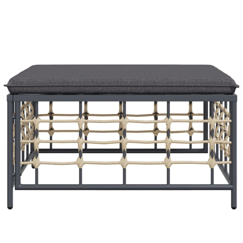 vidaXL dārza kāju balsts ar tumši pelēku spilvenu, PE rotangpalma