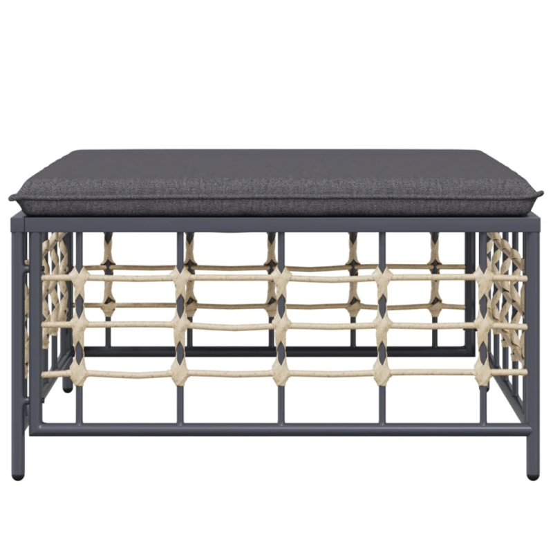 vidaXL dārza kāju balsts ar tumši pelēku spilvenu, PE rotangpalma