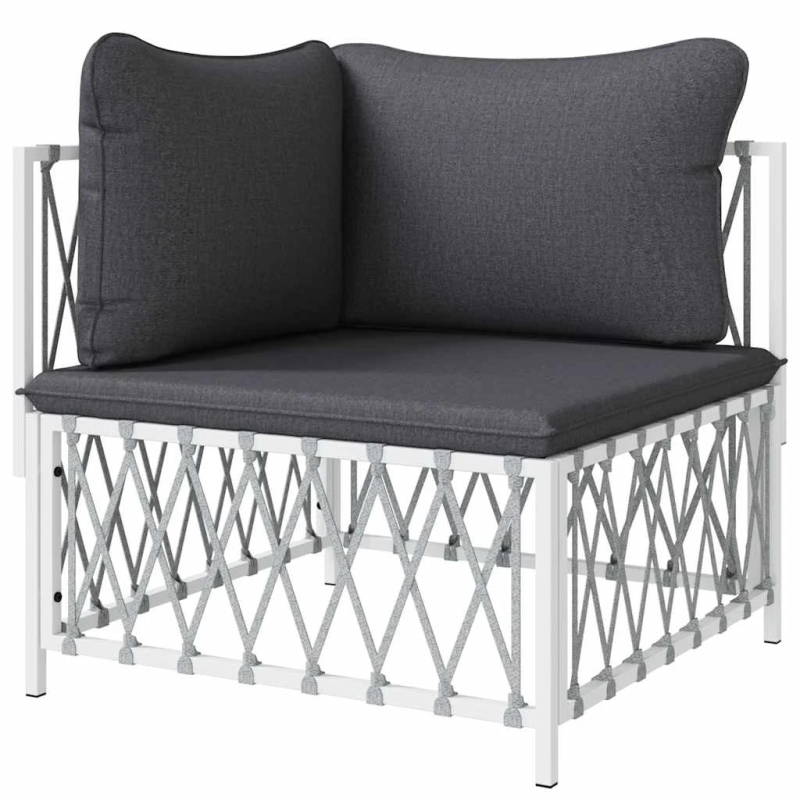 vidaXL dārza stūra dīvāns ar matračiem, austs audums, balts