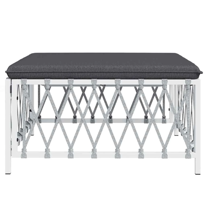 vidaXL dārza kājsoliņš ar matrači, austs audums, balts